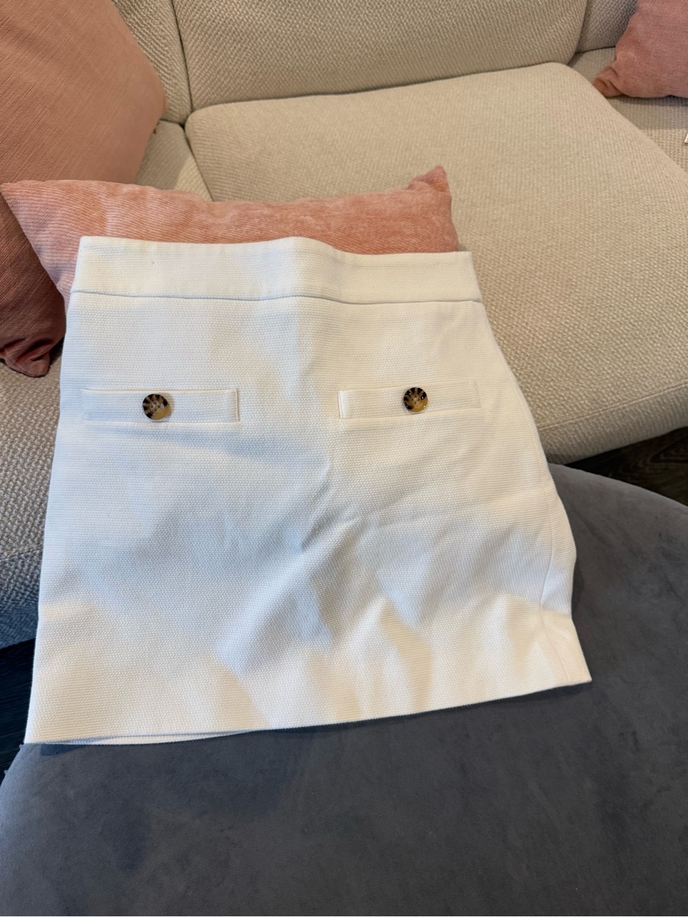 Veronica Beard White Mini Skirt with Tortoiseshell Buttons